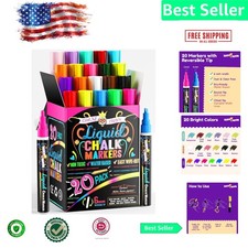 Easy-Clean Reversible Chalk Markers - Set of 20 Multicolor Pens for All Surfaces
