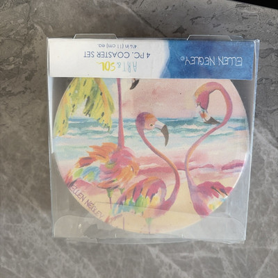 Art & Sol Thirsty Stone Flamingo s 4.25  4 Piece Coaster Set Ellen Negley