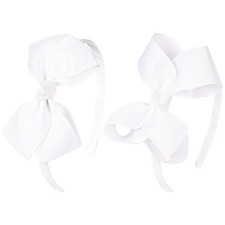2 PCS 4" White Bow Headband Grosgrain Ribbon Hair Bows Toddlers Girls Band