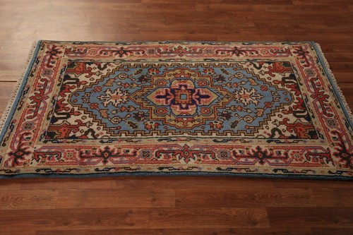 Alfombra de vestíbulo indio azul claro medallón anudada a mano alfombra de lana tradicional de 3x5 pies - Imagen 13 de 19