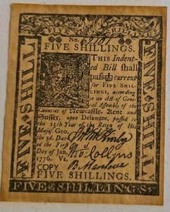1776 Paper Five Shillings No.69101 - COPY In Great Condition