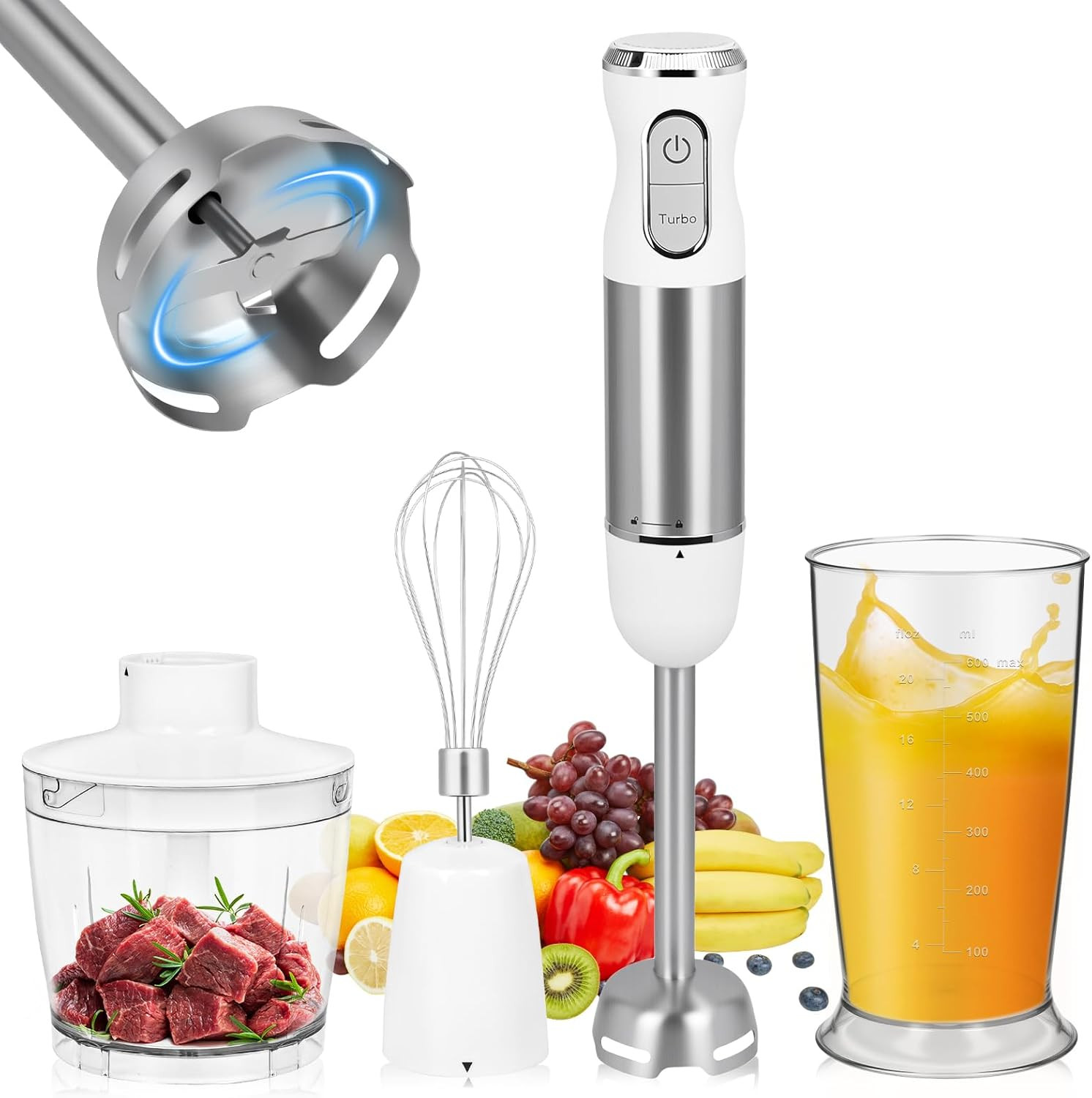Mixer Immersione Multifunzione 1000W 4-in-1 con Turbo e Inox