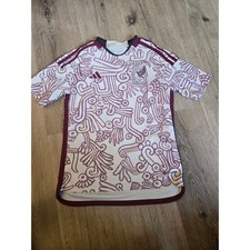 Adidas Mexico National Team Kids Soccer Jersey White Burgundy Aztec Print Size M