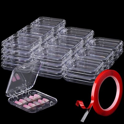 27 Sets PressOn Nail Packaging Display Box Adhesive Tape 3x3 Inch Container