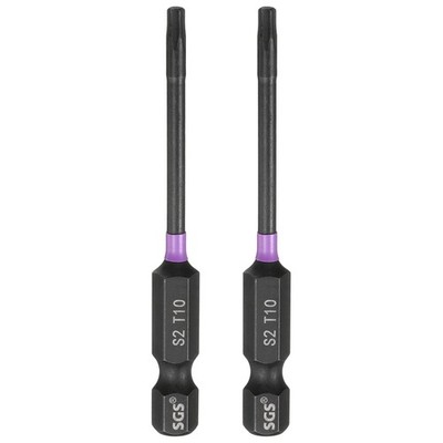 2pack T10 Torx Impact Screwdriver Bit 1/4'' Hex Shank 2.6'' Long Magnetic No Hole