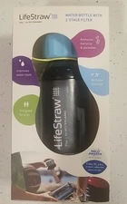 LifeStraw Go Water Filter Bottle w/2 stage  Integrated Filter Straw Blue Lid NEW