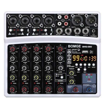 BOMGE 6 Channel Audio Sound Mixer - Professional Digital DJ Mixing Console for L