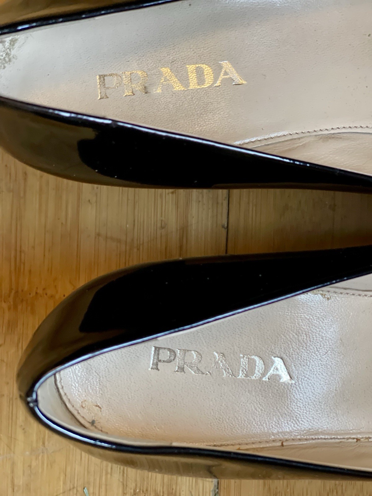 PRADA Black Patent Logo Buckle Low Heel Pumps, EU 38 , US 7 thumbnail 7