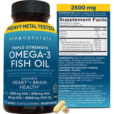 Viva Naturals Triple Strength Fish Oil Omega 3 Supplements For Women And Men