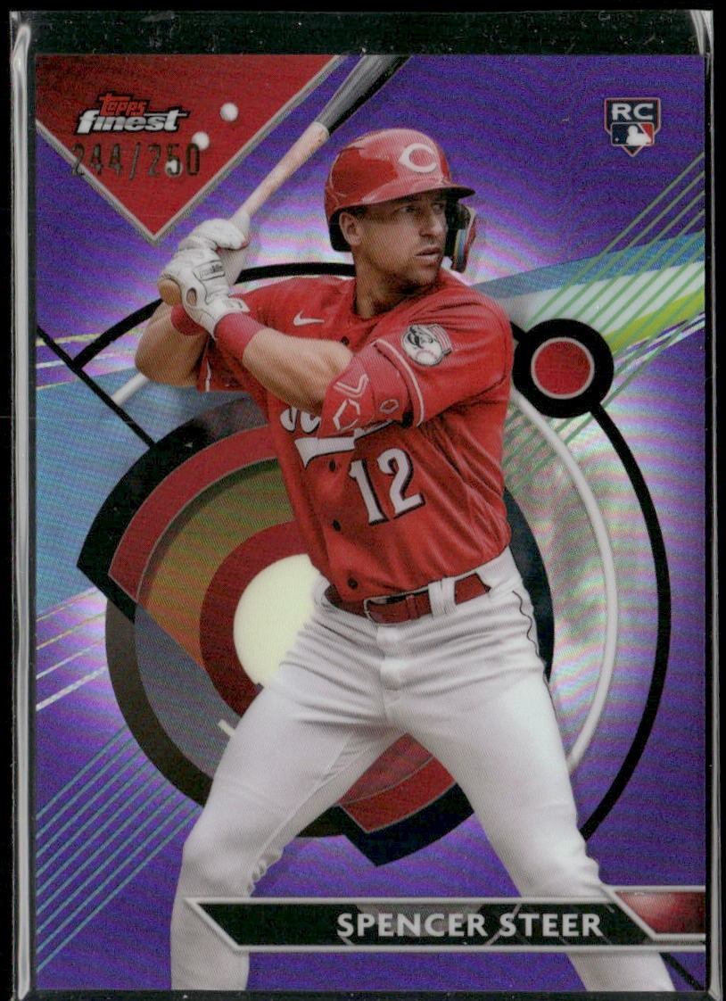 Spencer Steer Rookie RC Card 2023 Finest #95 Purple Refractor /250 Reds