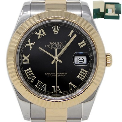 Rolex Datejust II 41mm Steel Gold BLACK ROMAN Dial 116333 ROLEXCARD2021 #1850-1