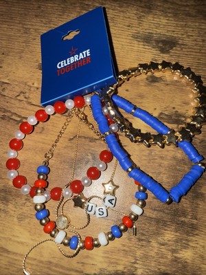 NWT Celebrate Together Patriotic USA 5 Stretch Bracelet Set