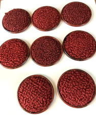 8 sous-verres de meubles vintage rouge métal et moquette bois curseurs protections rondes