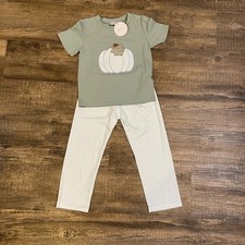 Pumpkin Applique Pants Set Fall Thanksgiving Boys Size 5 Boy's NEW Sage  Blue