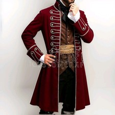New Men's Handcrafted Maroon Wool Pirate Captain Frock Coat Historical Cosp