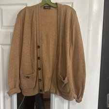 Vintage Jockey thorobred Men's Tan Tight-Knit Cardigan Sweater L Button Pockets