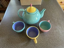 Lindt Stymeist Colorways Set Large Turquoise Teapot & 3 Cups NEW COND