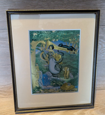 Disney Dschungelbuch Folienkunst gerahmter Druck Mogli Baloo Bagheera Vintage bitte lesen