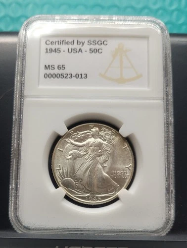 1945 50c Walking Liberty Half Dollar - SSGC MS 65