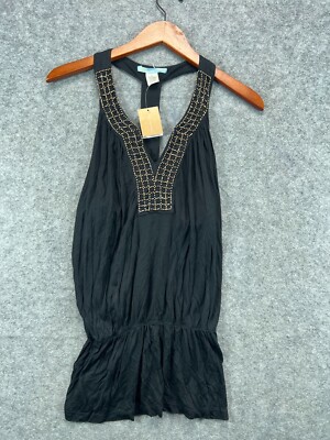 NWT Francescas Tank Top Womens Medium Black Beaded Peplum Sleeveless Ladies 1