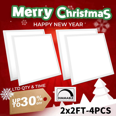 (4 Pack) 2x2 FT LED Panel Light, 0-10V Dimmable Recessed Drop Ceiling Lights 45W