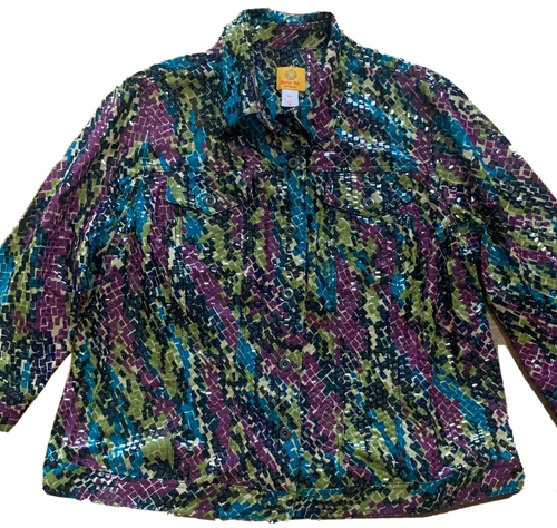 NEW Ruby Rd. Jacket Shiny Multi Color Bright Dress Holiday Jacket Size 18W