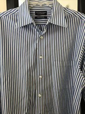 Roundtree Yorke Mens 80's Two-Ply Fabric L/Sleeve Striped Dress Shirt Large