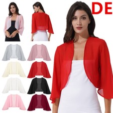 DE Damen Bolero Festlich 3/4 Ärmel Bolerojacke Blazer Jacke Chiffon Bolero Top