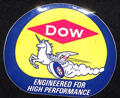 DOW ''Engineered for High Performance'' Racing Auto Sticker c1970 Unicorn VGC
