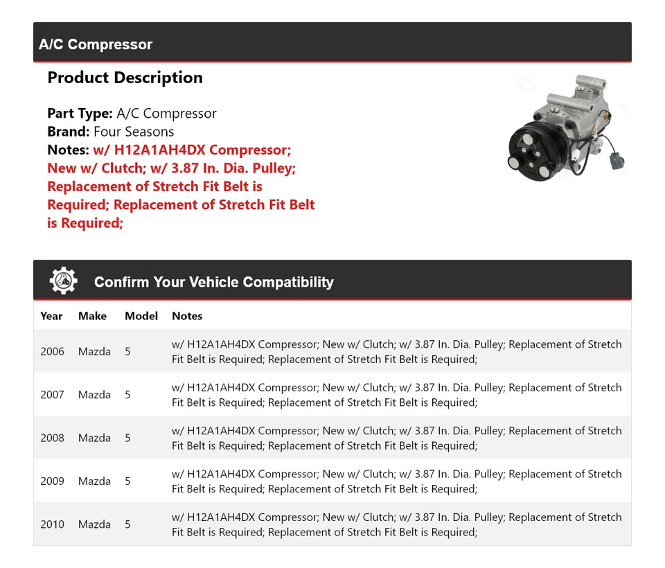Compresor de aire acondicionado para Mazda 5 2006-2010 4 estaciones 2007 2008 2009 Foto 2 de 4
