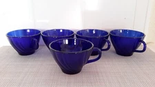 Set of 5 Duralex? France Swirl Texture Tea Cups Cobalt Blue Replacement Set EUC
