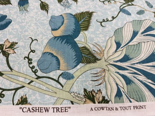 Cowtan & Tout Botanical Floral Linen Print Fabric- Cashew Tree Blue Olive 1.05yd - Picture 3 of 4