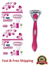 9 Schick Quattro Women Razor Blades Shaver Refill Cartridges Quatro Metal Handle