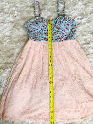 Jodi Kristopher Floral Dress Fit Flare Sweetheart Neck Line Lace Tulle Size 1 - Picture 3 of 11