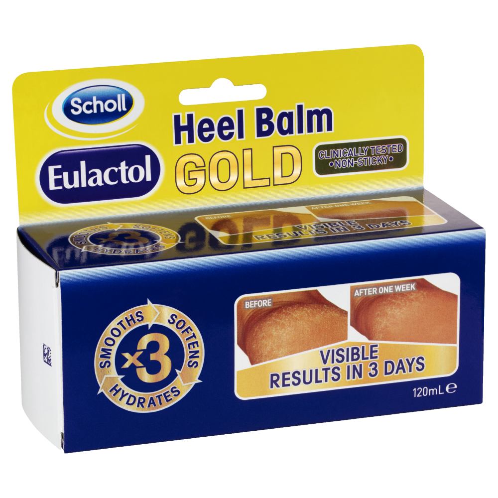 Scholl Eulactol Heel Balm Gold 120mL Smooths Softens Hydrates Dry