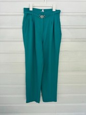 Vintage Turquoise 80's Pants with Lion Emblem Belt, High Waisted, P10