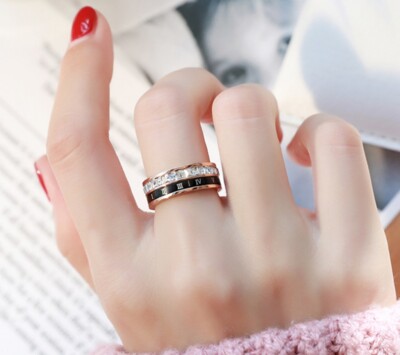 Women  Rotating roman numeral Cubic Zicon Titanium Stainless Steel Ring 6-9