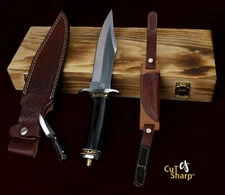 12" Handmade Hunting Knife Damascus ,440C,J2 Steel Blade Buffalo Horn Handle