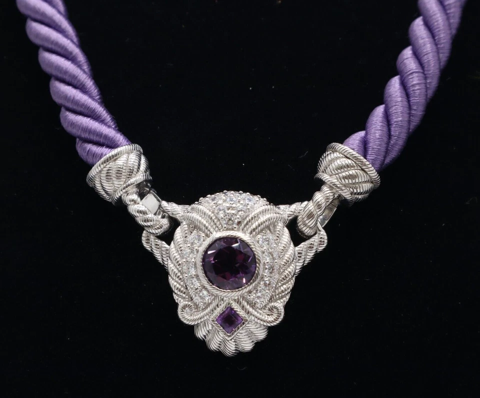 Colar com fio de náilon Judith Ripka prata esterlina ametista e zircônia cúbica - Imagem 3 de 4