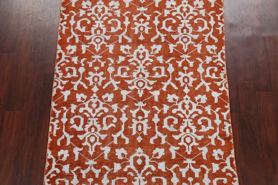 All-Over Damask Abstract Oriental Area Rug Wool/ SILK Handmade Modern 4x7 Carpet - Image 3 of 4