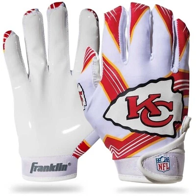 NWT Franklin Kansas City Chiefs Kids Wide Receiver Gloves Red White Yellow M/L
