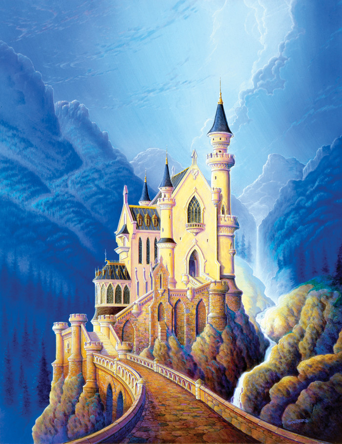 ORIGINAL PAINTING Castle Camelot Cinderella Bavarian