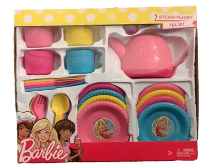 Mattel Barbie 30 Piece Plastic Kitchen Playset Tea Set NEW