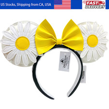 Minnie Mouse Daisy Ears Headband with Yellow Bow  White Flowers Hair Accessory
