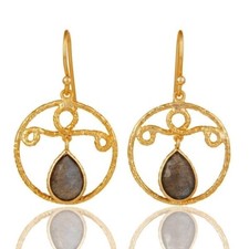 Labradorite Gemstone 18K Gold Plated 925 Silver Designer Earrings Jewelry