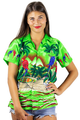 Funky Hawaiibluse Parrot Grün verschiedene Größen Hawaiishirt Unisex