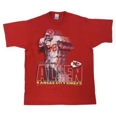 RARE VTG 90s Marcus Allen Chiefs Single Stitch Graphic Salem T-Shirt L Red USA