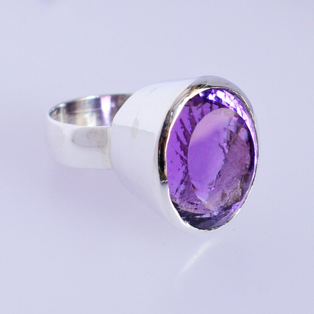 925 Sterling Silver Amethyst Gemstone Oval Ring Fine Jewelry BLACK