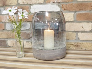 Solid Wood And Cracked Effect Glass Hurricane Candle Holder Large Ebay