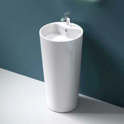 Durovin Bathroom Wash Basin Stone Resin Freestanding Pedestal Round Sink 900mm